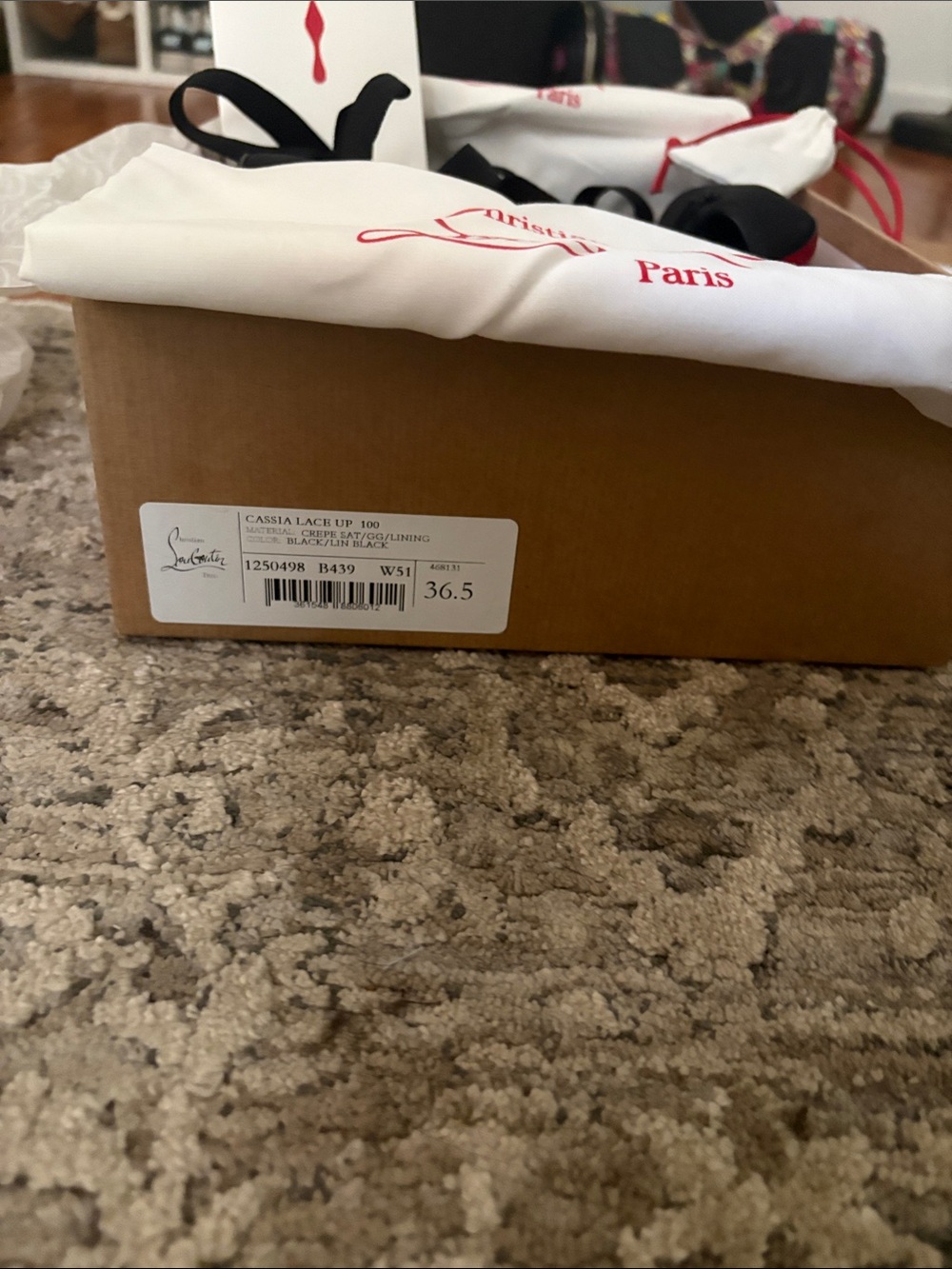 Christian Louboutin Black Satin Square-Toe Ankle-Tie Heels - Picture 4 of 4